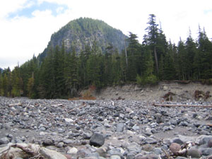 Moraine with view of mountainside